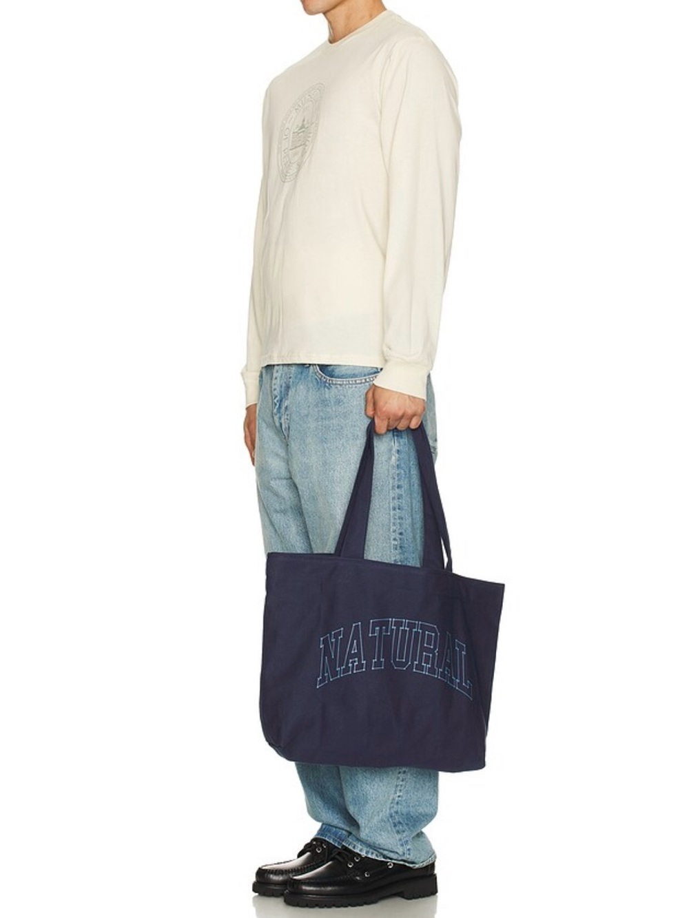 Museum of Peace and Quiet | "Natural" outline cotton tote bag in navy